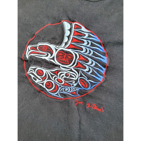 Joe Wilson Shirt Mens 2XL Black Embroidered Native Eagle Art Graphic Tee Cotton - Picture 1 of 7